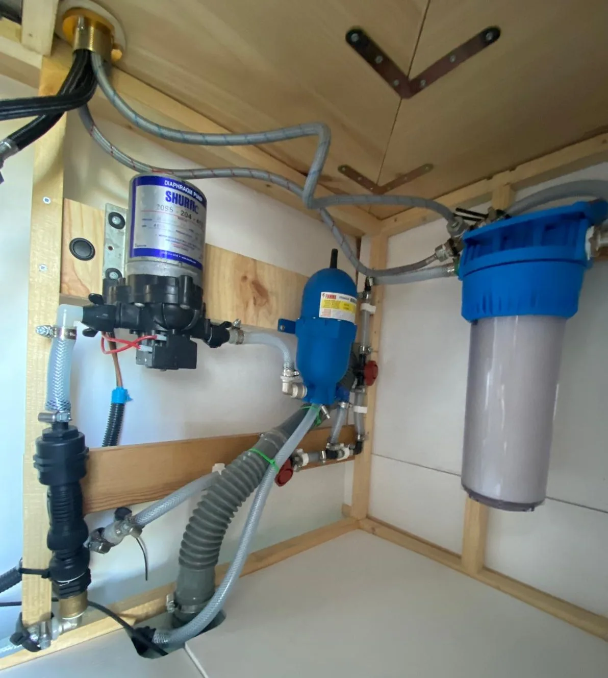 Instalación de sistema de agua para van camper: bomba Shurflo, acumulador Fiamma y filtro, esencial para viajes overland