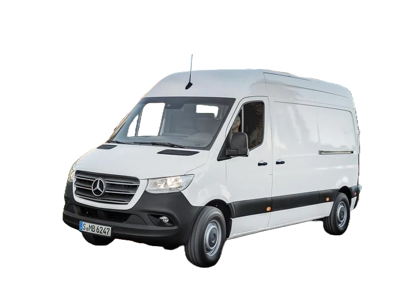 Furgoneta Mercedes-Benz Sprinter blanca de techo alto, un vehículo ideal para camperizar y emprender viajes overland