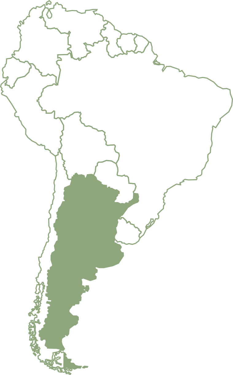 Mapa de Sudamérica con Argentina resaltada