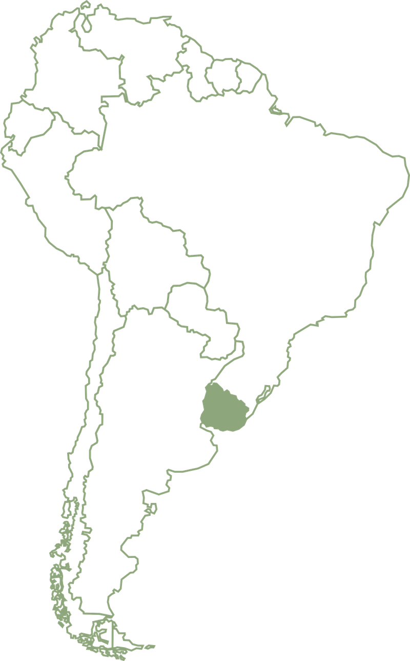 Mapa de Sudamérica con Uruguay resaltado