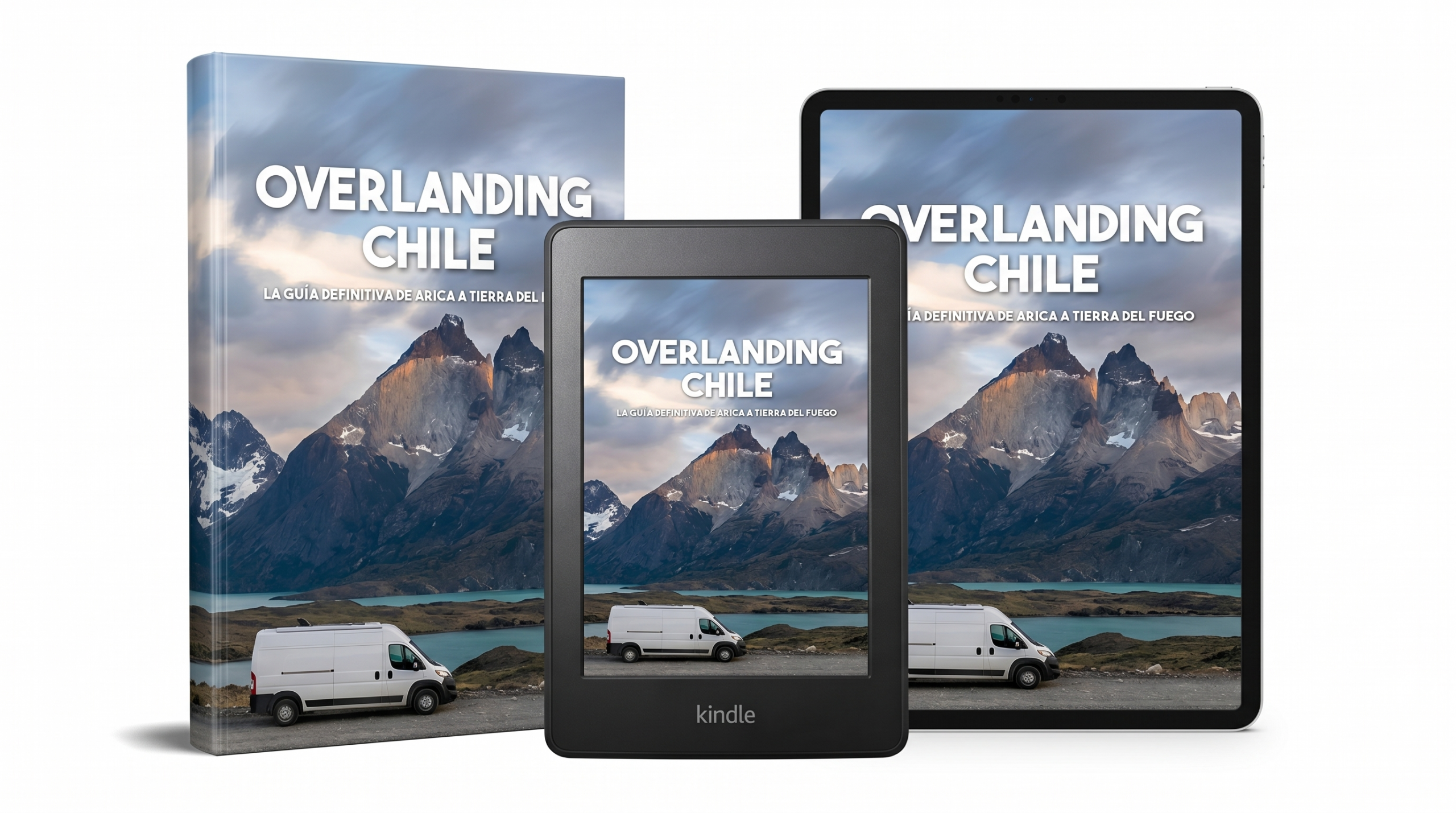 Inside pages of the Overlanding Chile book — maps and photos