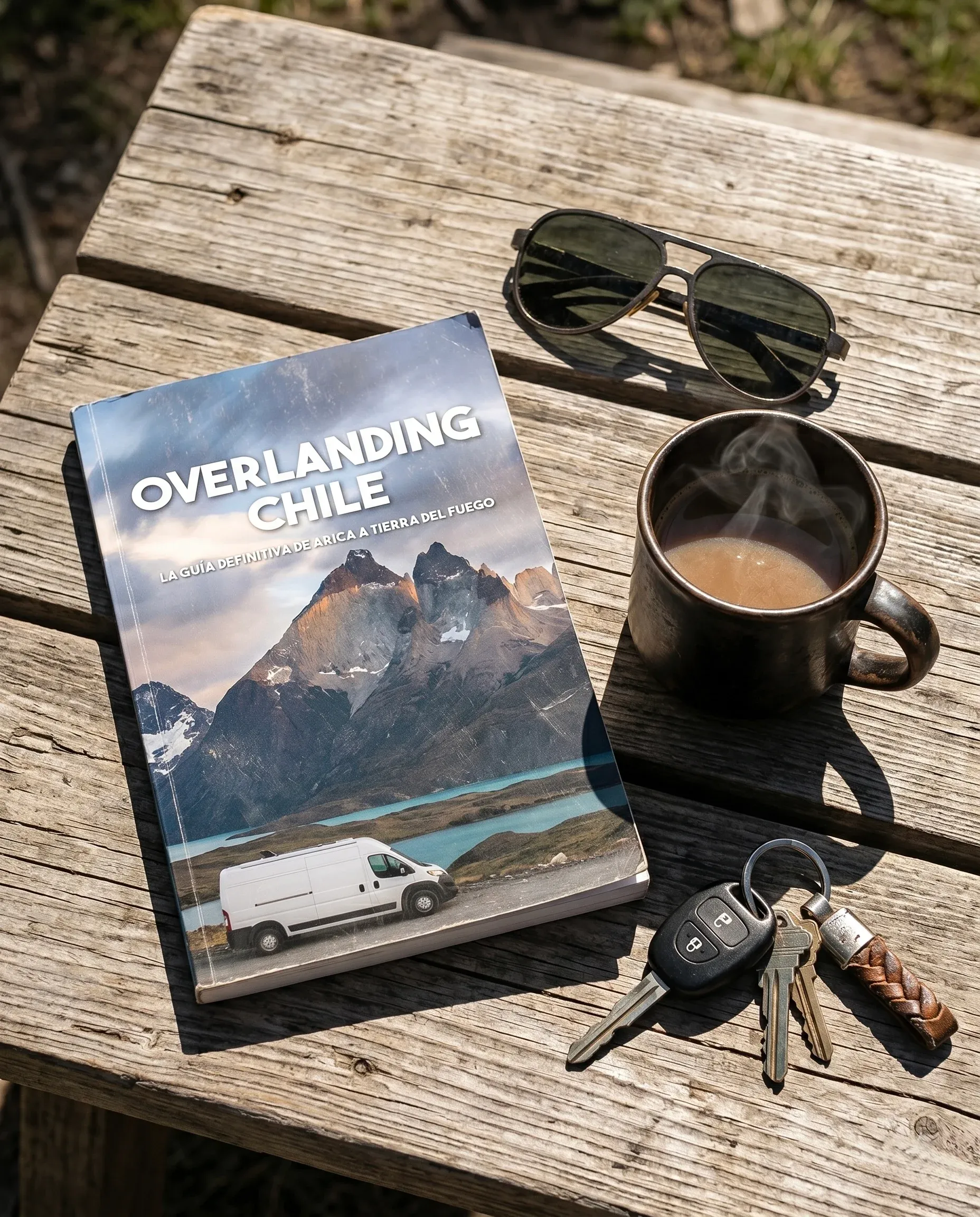 Páginas interiores de la guía Overlanding Chile, con mapas y fotos