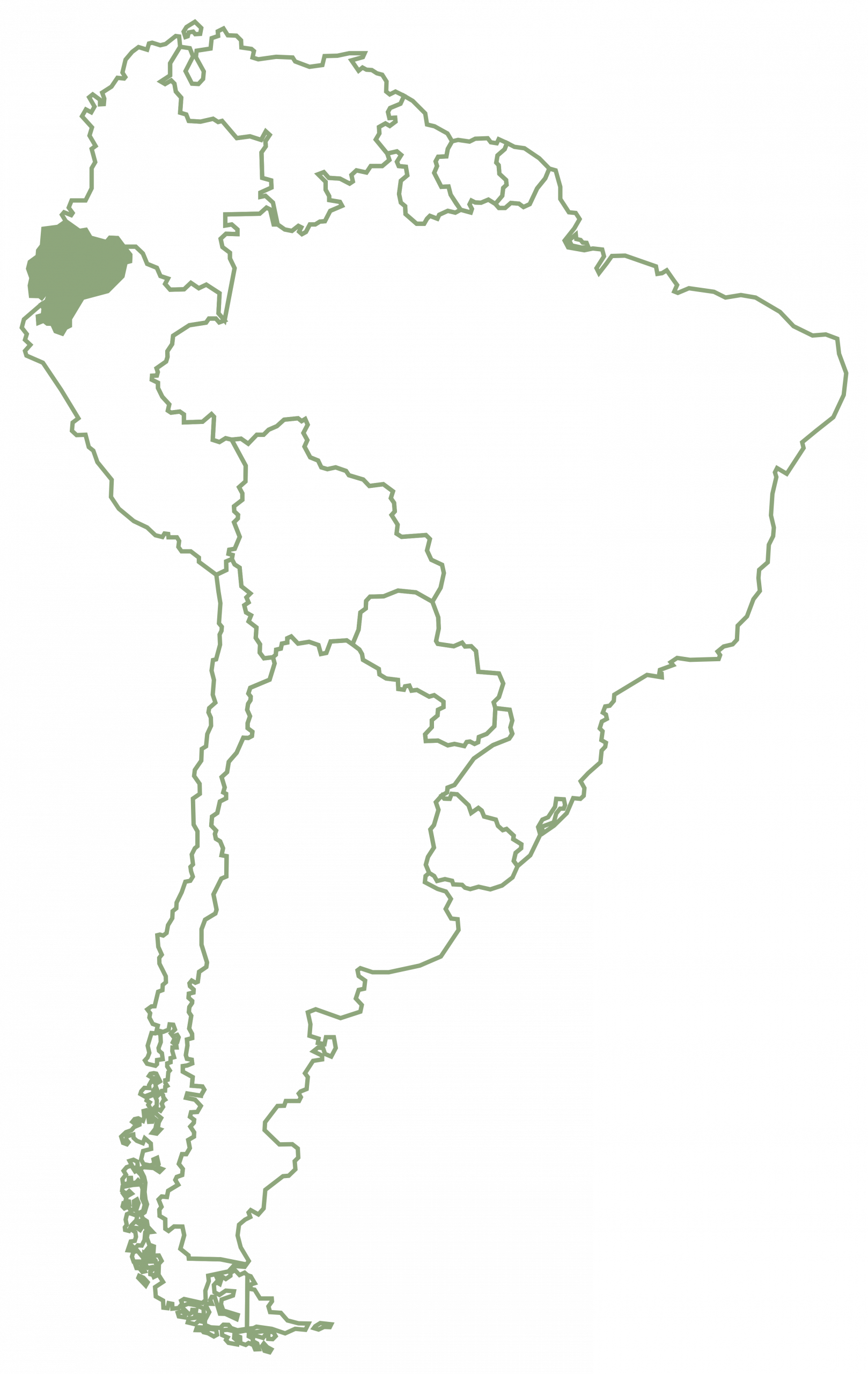 Mapa de Sudamérica con Ecuador resaltado