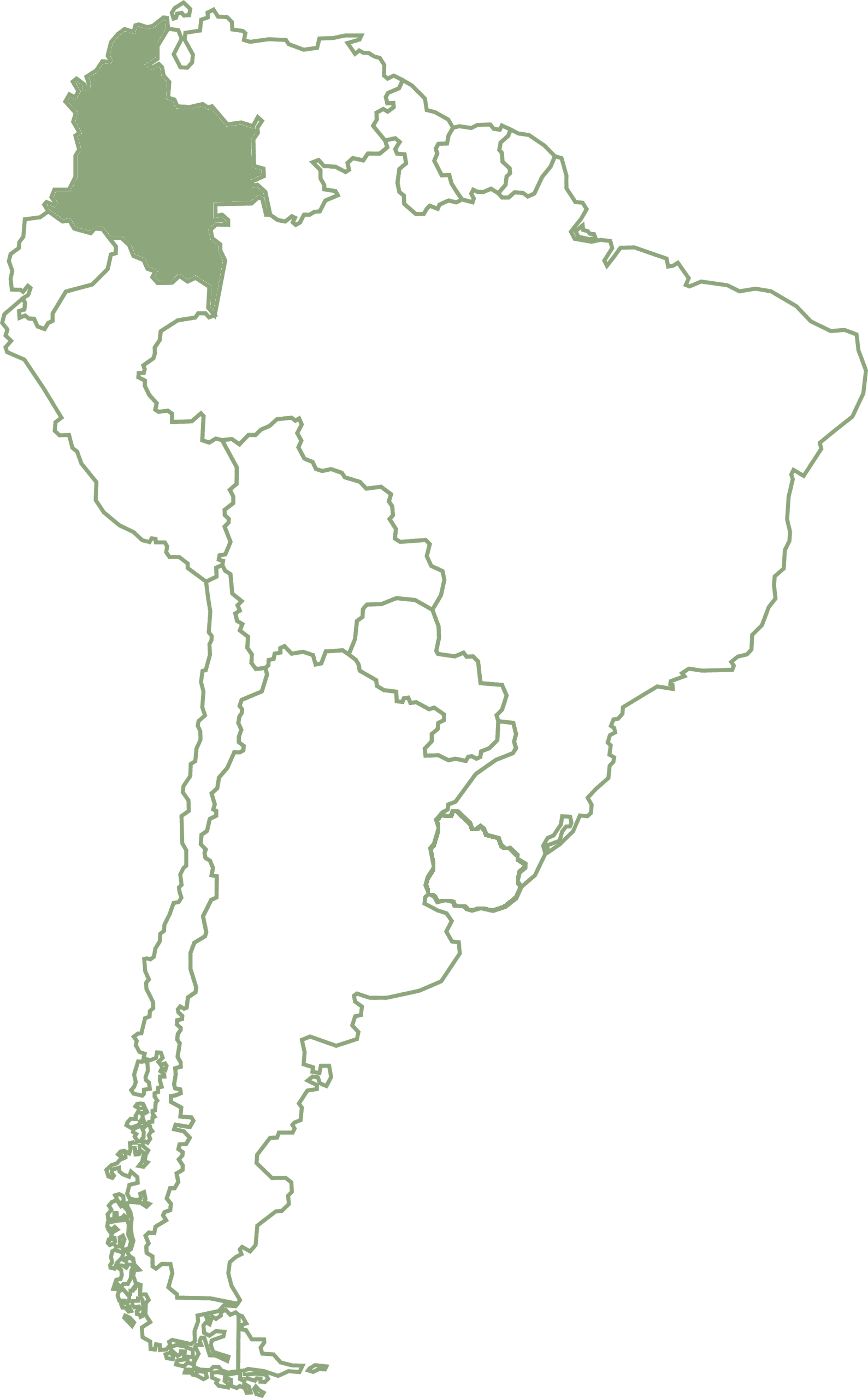 Mapa de Sudamérica con Colombia resaltada
