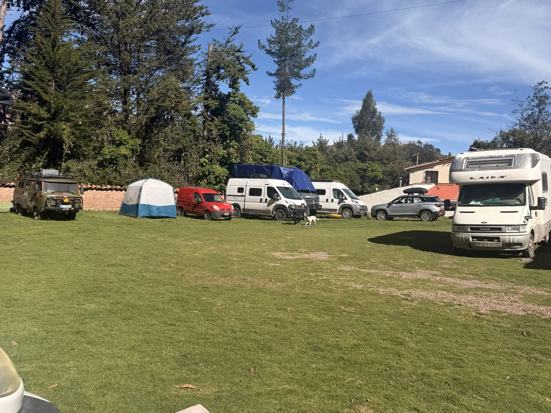conjunto de vehiculos camper en un descampado verde