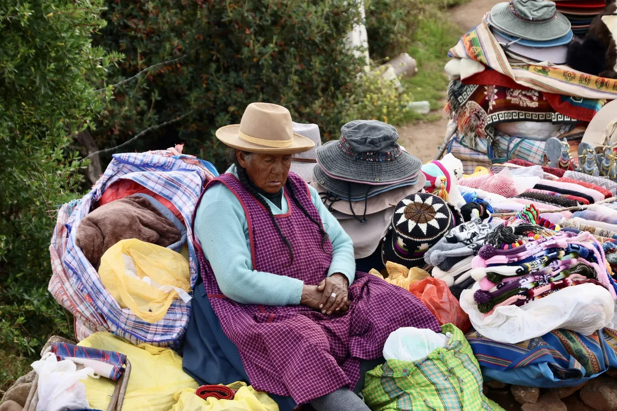 Mujer andina en su puestecito de mercado